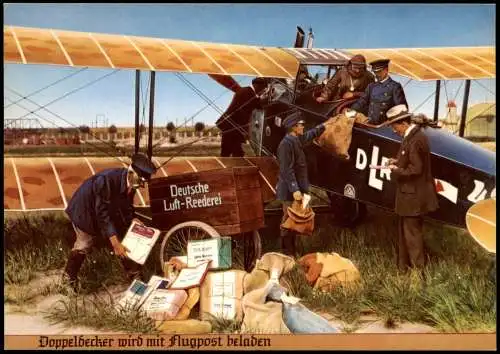 Sammelkarte  Doppelbecker wird mit Flugpost beladen (anno 20er Jahre) 1970