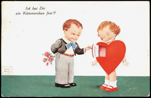 Liebe Liebespaare - Love Junge öffnet Herz Türchen bei Mädchen 1934