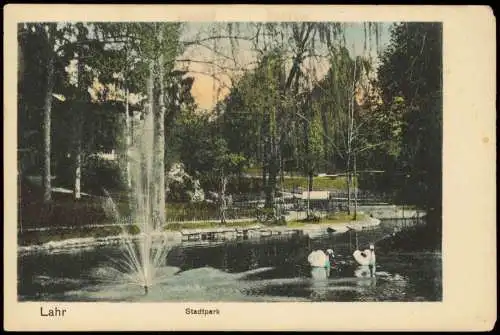 Ansichtskarte Lahr (Schwarzwald) Stadtpark Fontaine Schwäne 1912