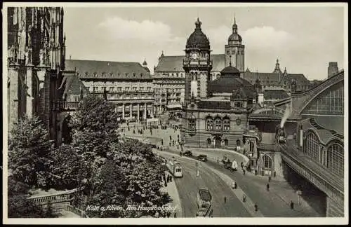 Ansichtskarte Köln Hauptbahnhof Straße Dampflokomotive 1929