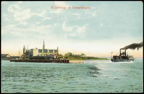 Postcard Helsingør Helsingör Kronborg m. Dampfærgen. 1914