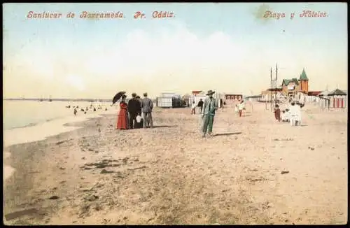 Postale Sanlúcar de Barrameda Playa y Hoteles. Pr. Cadiz 1912  Spain