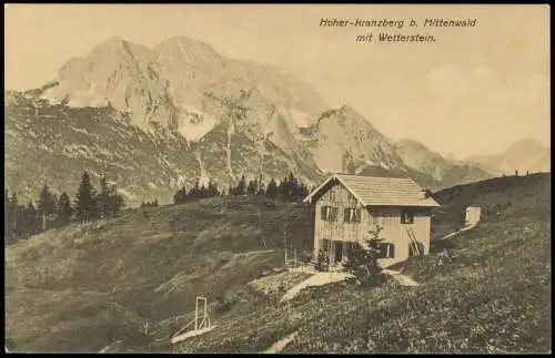 Ansichtskarte Mittenwald Hoher-Kranzberg mit Wetterstein. 1914