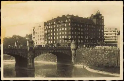 Postcard Pilsen Plzeň Straßenpartie, Brücke 1938