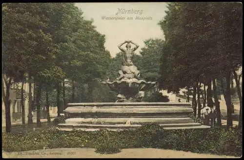 Ansichtskarte Nürnberg Wasserspeier am Maxplatz 1908