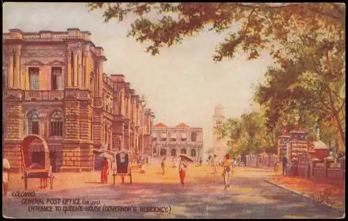 Postcard Colombo General Post Office Entrance Governor's 1912  Ceylon Sri Lanka