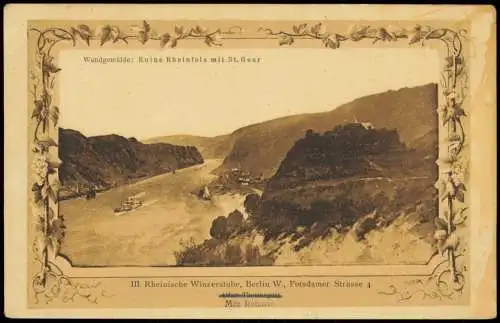 Ansichtskarte Mitte-Berlin Rheinische Winzerstube Wangemälde Rheinfels 1908