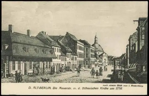 Ansichtskarte Berlin Die Mauerstr. m. d. Böhmischen Kirche 1776/1918