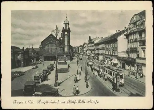 Ansichtskarte Hagen (Westfalen) Hauptbahnhof mit Straße 1942