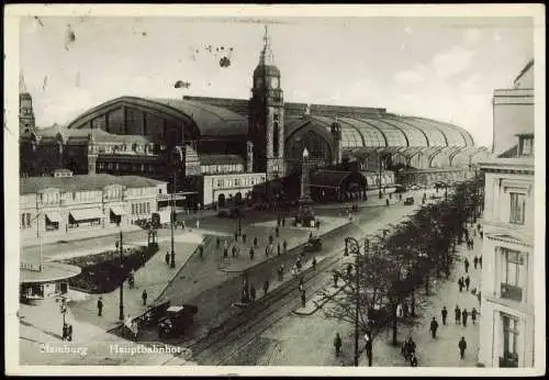 Ansichtskarte Hamburg Hauptbahnhof, Straße und Kiosk 1933