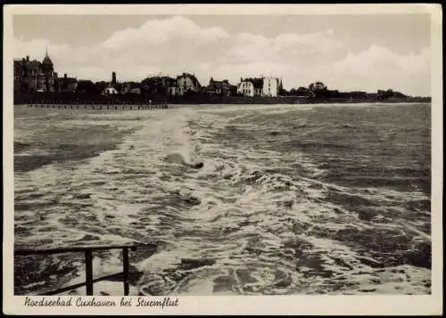 Ansichtskarte Cuxhaven Stadt bei Sturmflut 1932