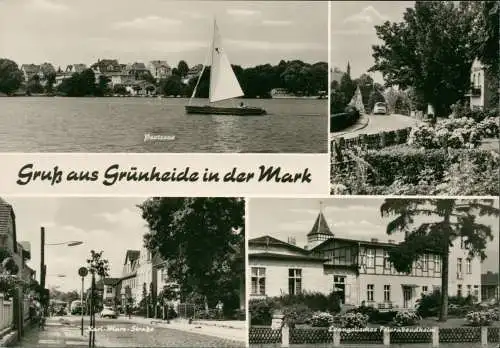 Grünheide (Mark) DDR Mehrbildkarte Karl-Marx-Str., See Ev. Feierabendheim 1975