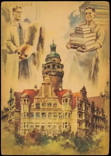 Ansichtskarte Leipzig Erste Leipziger Friedensmesse Künstlerkarte 1947