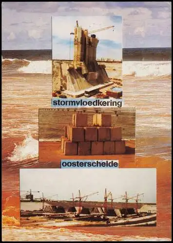 Postkaart .Niederlande Mehrbild STORMVLOEDKERING OOSTERSCHELDE im Bau 1973