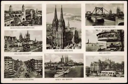 Köln Mehrbild-AK mit Stadtansichten u.a. Frankenwerft, Opernhaus, Dom uvm. 1955