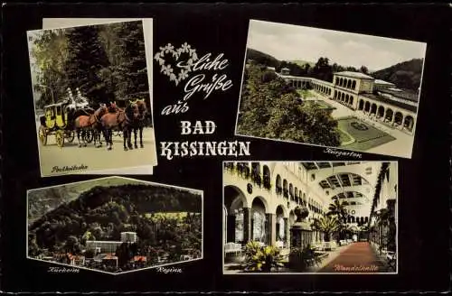 Bad Kissingen Mehrbildkarte mit Ortsansichten und Postkutsche 1962