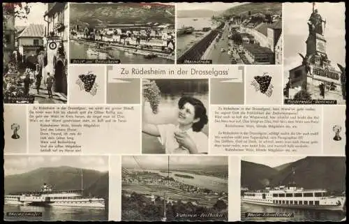 Rüdesheim (Rhein) Mehrbildkarte mit Liedtext zur Drosselgass 1954