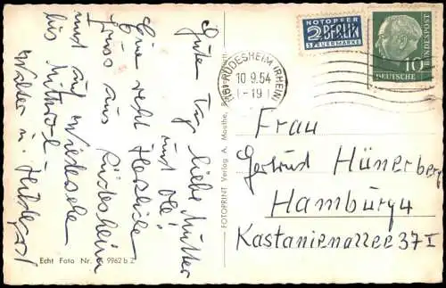 Rüdesheim (Rhein) Mehrbildkarte mit Liedtext zur Drosselgass 1954