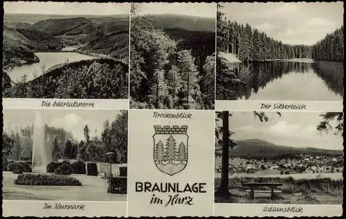 Braunlage Mehrbild-AK mit Umland-Ansichten u.a. Brockenblick Odertalsperre 1956