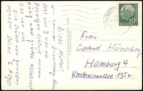 Westerland-Sylt Mehrbildkarte mit Promenade, Stürmische See, D-Zug im Sturm 1955