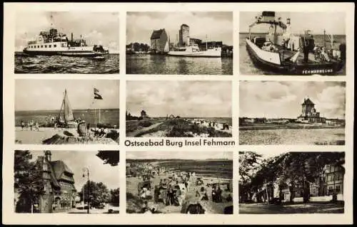 Fehmarn (Insel) Mehrbild-AK u.a. mit Schiffen, Fähren, Ortsansichten 1957