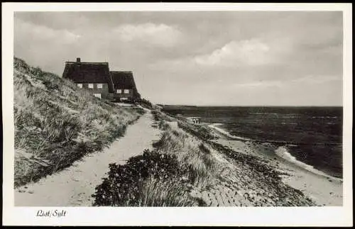 Ansichtskarte List auf Sylt Umlandansicht, Strand-Partie, Strand-Häuser 1950