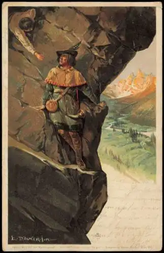 Ansichtskarte .Tirol Kaiser Max auf der Martinswand Künstlerkarte 1900