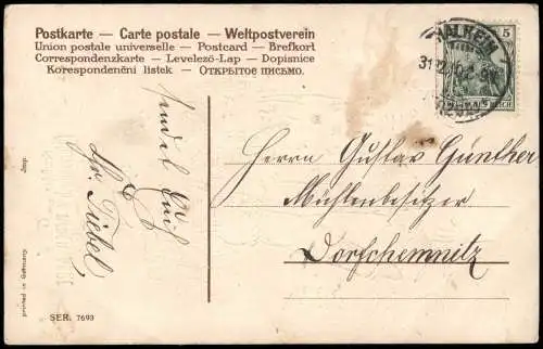 Neujahr Sylvester New Year Junge im Matrosenanzug Mädchen 1910 Gold