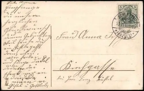 Ansichtskarte  Geburtstag Birthday Junge und Mädchen am Tor 1910