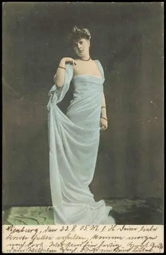 Ansichtskarte  schöne Frau im blauen Kleid 1906