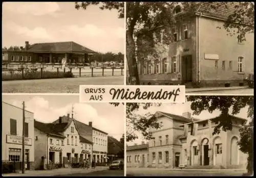 Michendorf DDR Mehrbild-AK mit Raststätte, Postamt, Bahnhof, Potsdamer Str. 1968