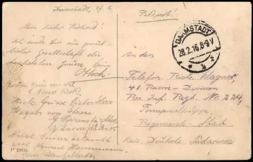 Ansichtskarte Darmstadt Bahnhof Hauptbahnhof 1916   1. Weltkrieg Feldpost
