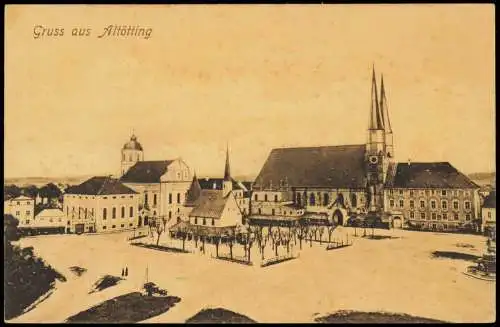 Ansichtskarte Altötting Ortsansicht mit Kirche 1910