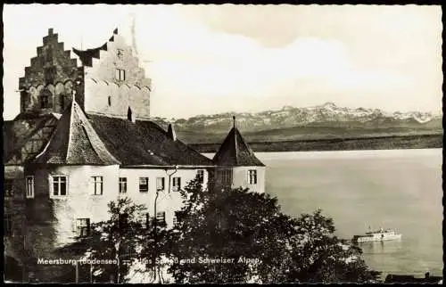 Meersburg Altes Schloß Burg Meersburg gegen Schweizer Alpen 1958