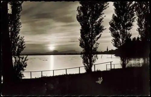 Radolfzell am Bodensee Ortsansicht, Stimmungsbild Bodensee Sonnenuntergang 1956