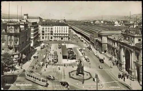 Ansichtskarte Zürich Bahnhofsplatz Haltestelle Tram Straßenbahn 1957