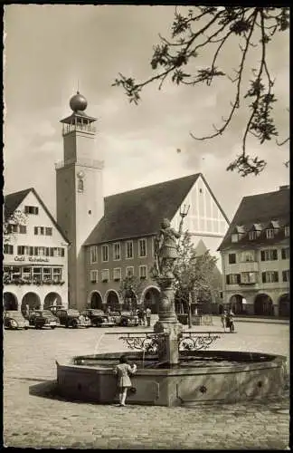 Freudenstadt Rathaus Mädchen am Brunnen, alte Autos, Cafe Rebstock 1955