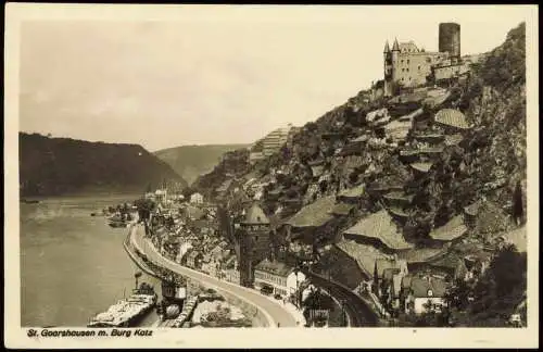 Ansichtskarte St. Goarshausen Panorama-Ansicht Rhein mit Burg Katz 1949