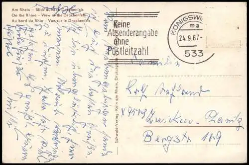 Bad Godesberg-Bonn Burg Drachenfels (Siebengebirge) Rhein-Dampfer Schiff 1967