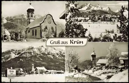 Ansichtskarte Krün Ortsansichten im Winter (Mehrbildkarte) 1971