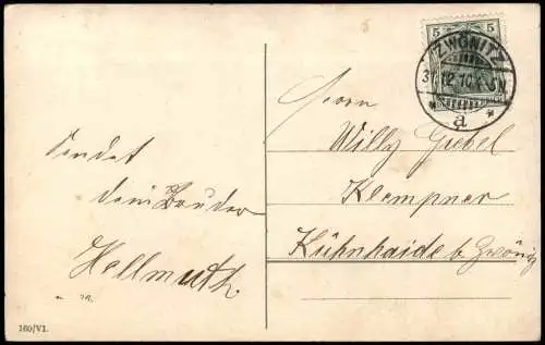 Neujahr Sylvester New Year Junge auf Kirchturmspitze mit Glücksschwein 1910