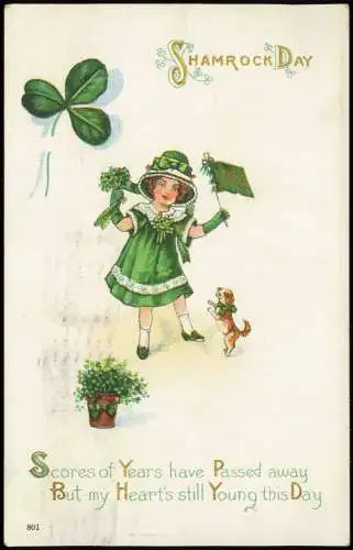 Ansichtskarte  Glück Lück Mädchen Shamrock Day Kleeblatt 1912 Prägekarte