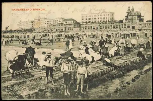 Ansichtskarte Borkum Trubel am Strand Blick zu den Hotels 1914