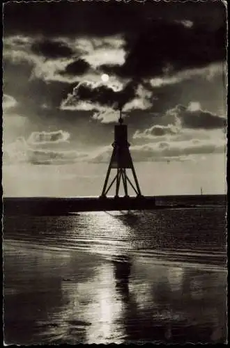 Ansichtskarte Cuxhaven Kugelbake am Abend Stimmungsbild 1957