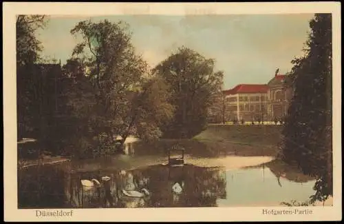 Ansichtskarte Düsseldorf Hofgarten, Teich mit Schwänen 1910