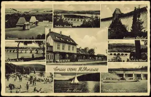 Günne Möhnesee Stausee Mehrbild-AK u.a. mit Bahnhofsgaststätte Ohlmeyer 1920