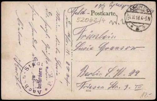 Ansichtskarte Aachen Aachener Dom 1918   1. Weltkrieg  Feldpoststempel