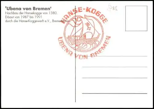 Segelschiff Ubena von Bremen Nachbau der Hansekogge  1380 1980  Schiffsstempel