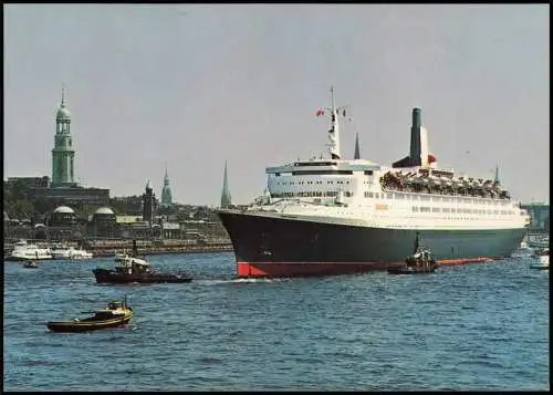 Ansichtskarte  HAMBURG Hafen mit "Queen Elizabeth 2" 1980