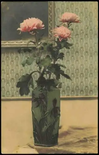 Künstlerkarte Fotokunst Blumen in Base JUGENDSTIl Art Nouveau 1905